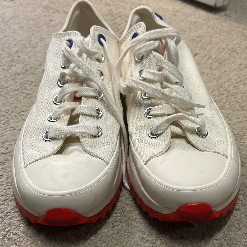 White Canvas Sneakers with Red Soles